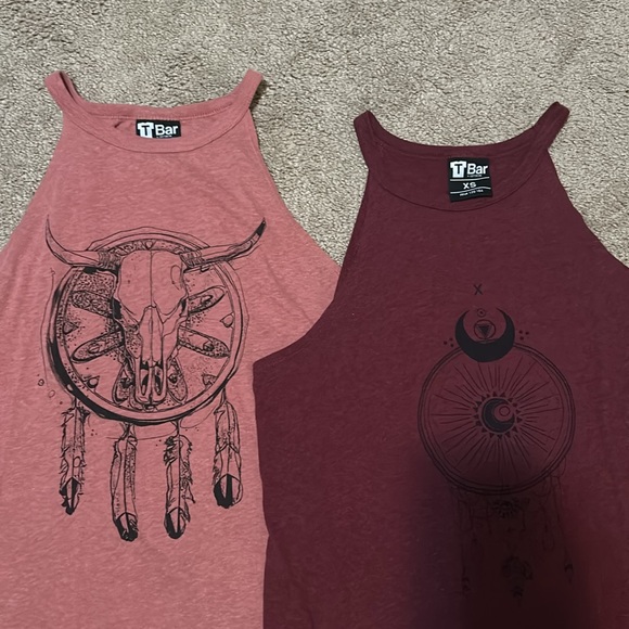 Two Tank tops with designs on front - Maroon & Light Pink. From Cotton On. - Picture 2 of 4